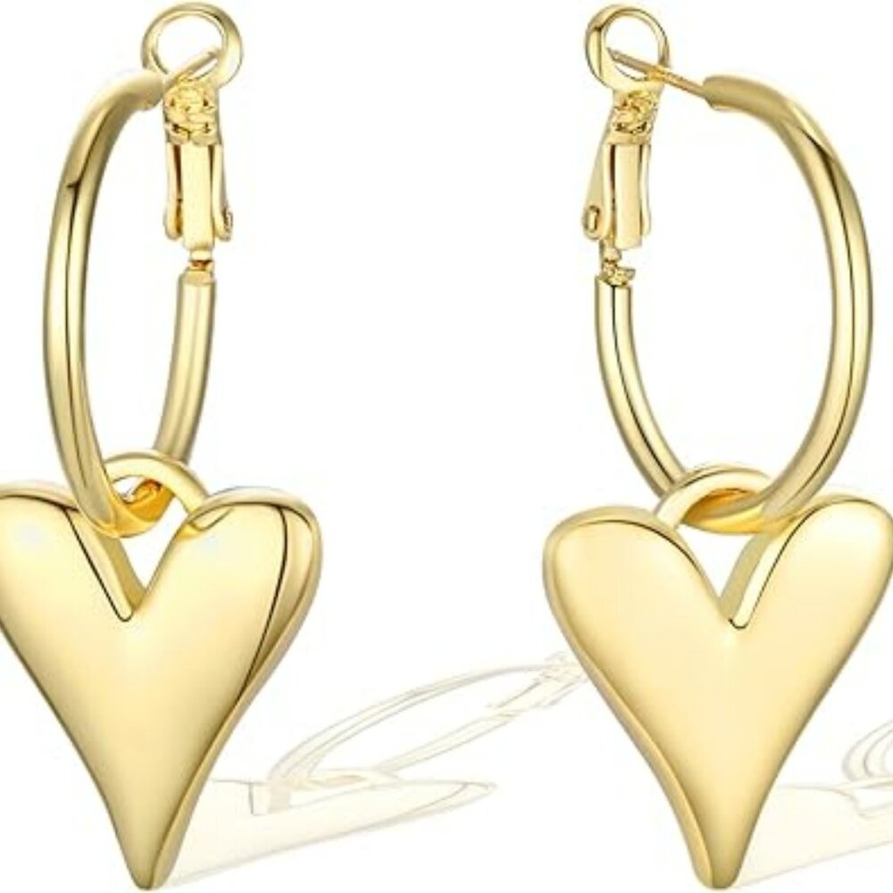 Dangle Earrings Huggie Earrings Set Gold‎ Lightweight Heart Hoop Statement